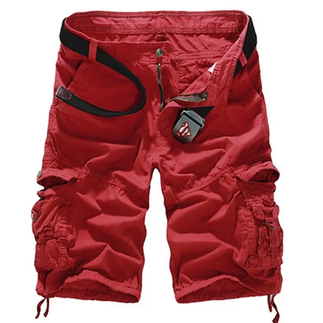 Adventure-Ready Cotton Blend Cargo Shorts for Men - Black and Army Green