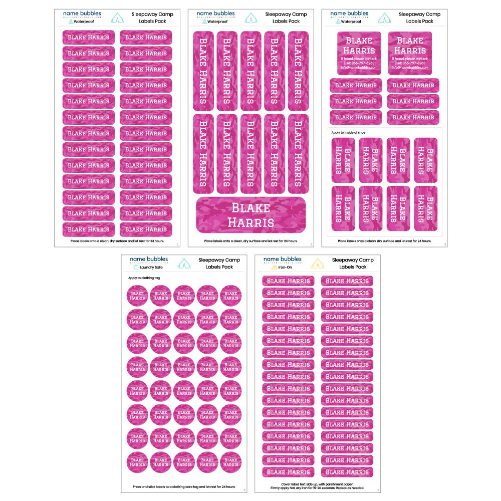 Camo Sleepaway Camp Labels Pack