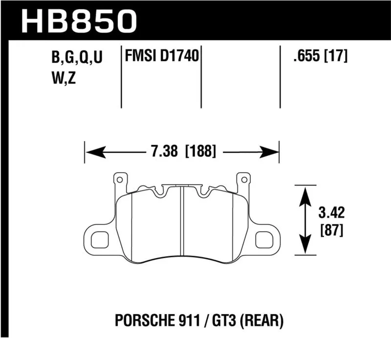 Hawk Ceramic Street Rear Brake Pads - Audi 14-19 Porsche 911 / 2016 Cayman / 17-19 Panamera w/ Carbon Ceramics - HB850Z.655