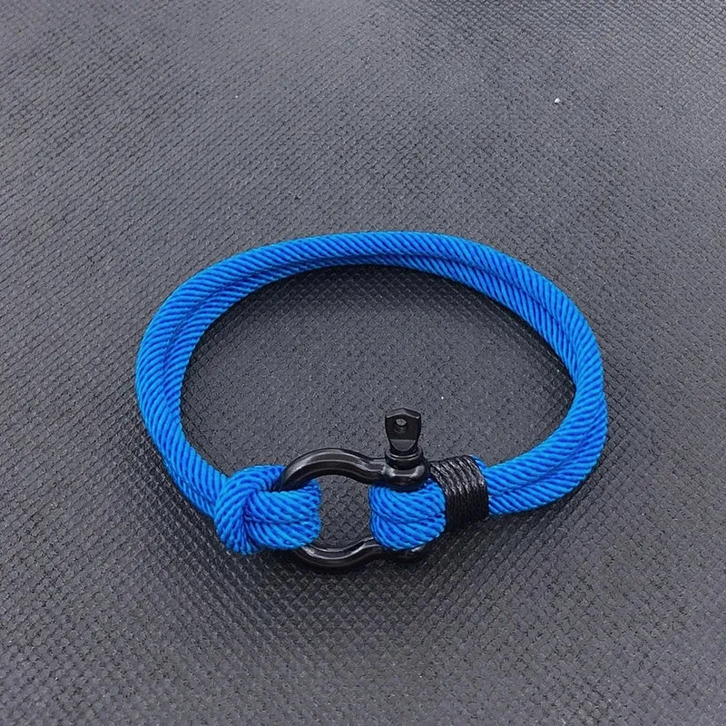 High Quality Men Marine Sailor Rope Nautical Survival Shackle Bracelet Black Stainless Steel Wrap Metal Sport Hooks For Women