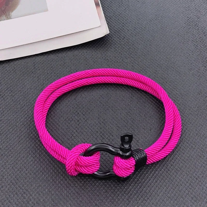 High Quality Men Marine Sailor Rope Nautical Survival Shackle Bracelet Black Stainless Steel Wrap Metal Sport Hooks For Women