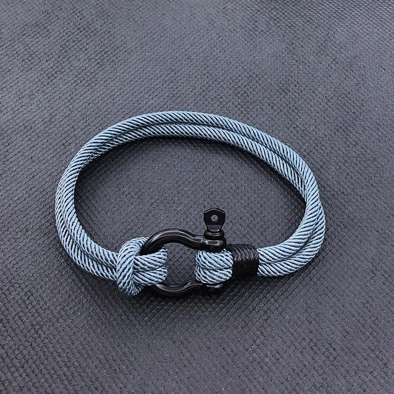 High Quality Men Marine Sailor Rope Nautical Survival Shackle Bracelet Black Stainless Steel Wrap Metal Sport Hooks For Women