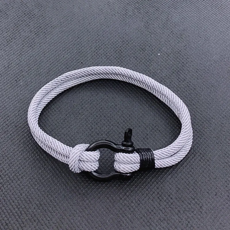 High Quality Men Marine Sailor Rope Nautical Survival Shackle Bracelet Black Stainless Steel Wrap Metal Sport Hooks For Women