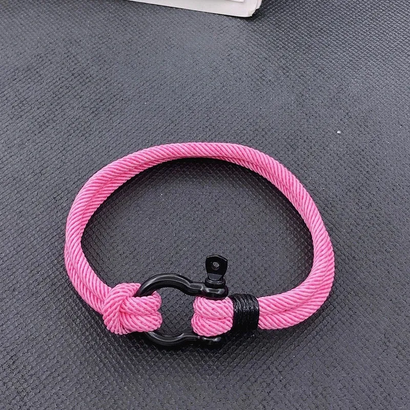 High Quality Men Marine Sailor Rope Nautical Survival Shackle Bracelet Black Stainless Steel Wrap Metal Sport Hooks For Women