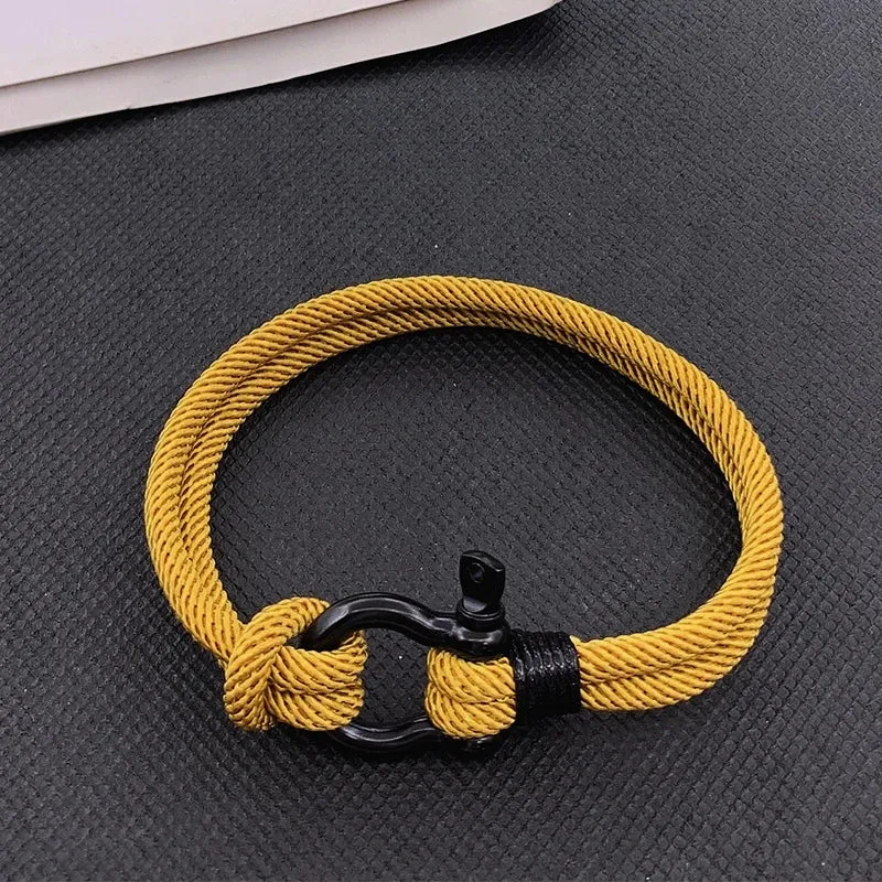 High Quality Men Marine Sailor Rope Nautical Survival Shackle Bracelet Black Stainless Steel Wrap Metal Sport Hooks For Women