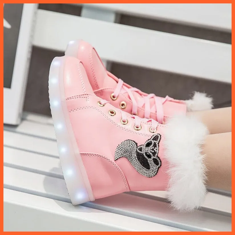 Led Shoes Pink And White Light Up Snow Boots | Led Light Shoes For Women | Boots For Winter