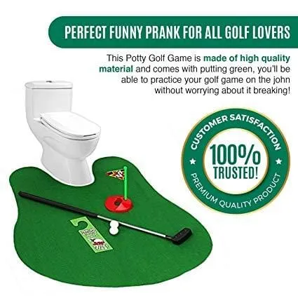 Potty Putter Toilet Mini Golf Game Set Putting Green Novelty Practical Jokes