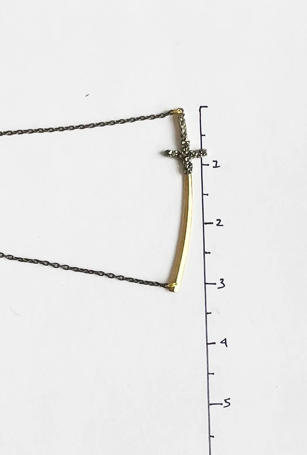 Pyrite Gemstone Curved Cross Necklace